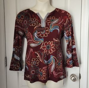 NWOT Susan Graver Paisley Tunic With Bell Sleeves